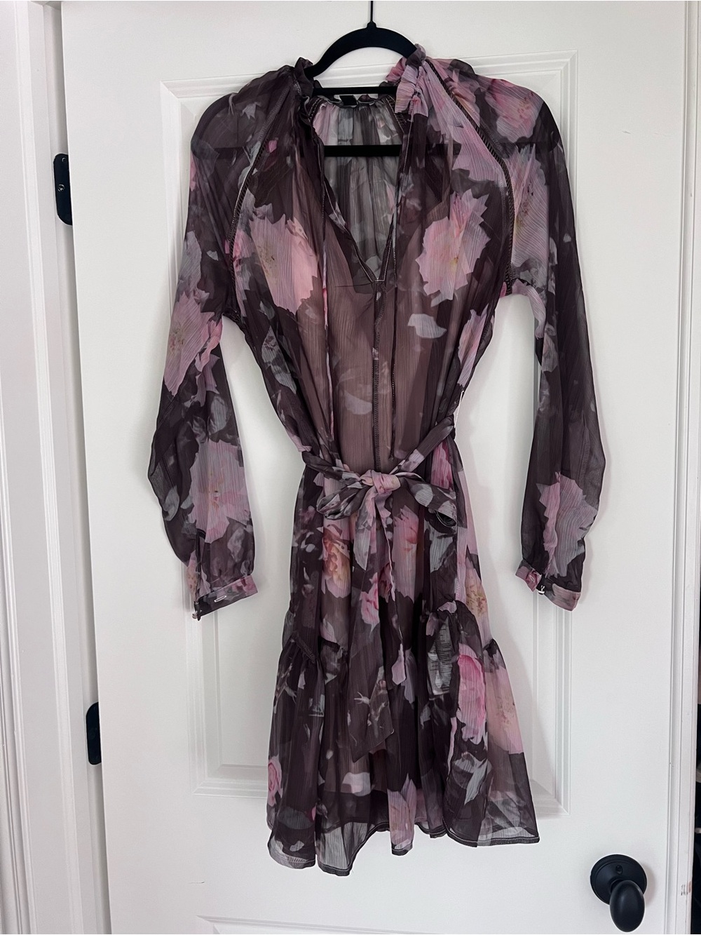 Guess Floral Sheer Tie Waist Dress Small